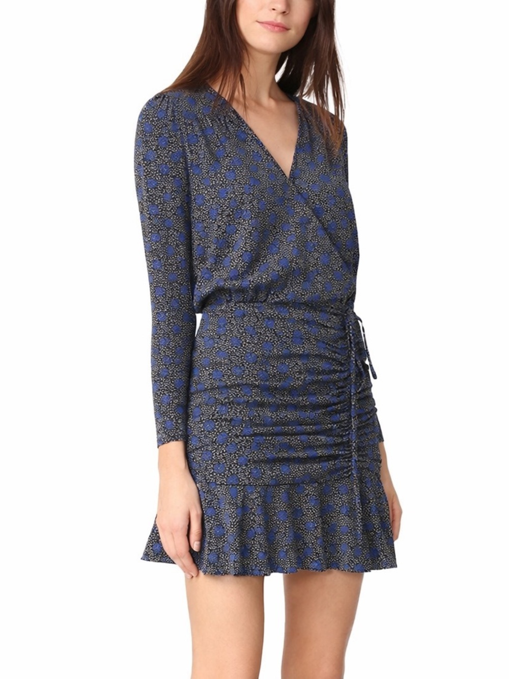 Veronica Beard Blue Polka Dot Ruched Silk ‎ Mini Dress Size 8